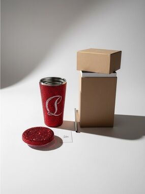 Christian Louboutin Red Crystal Water Cup w/ Stainless Steel Straw - New